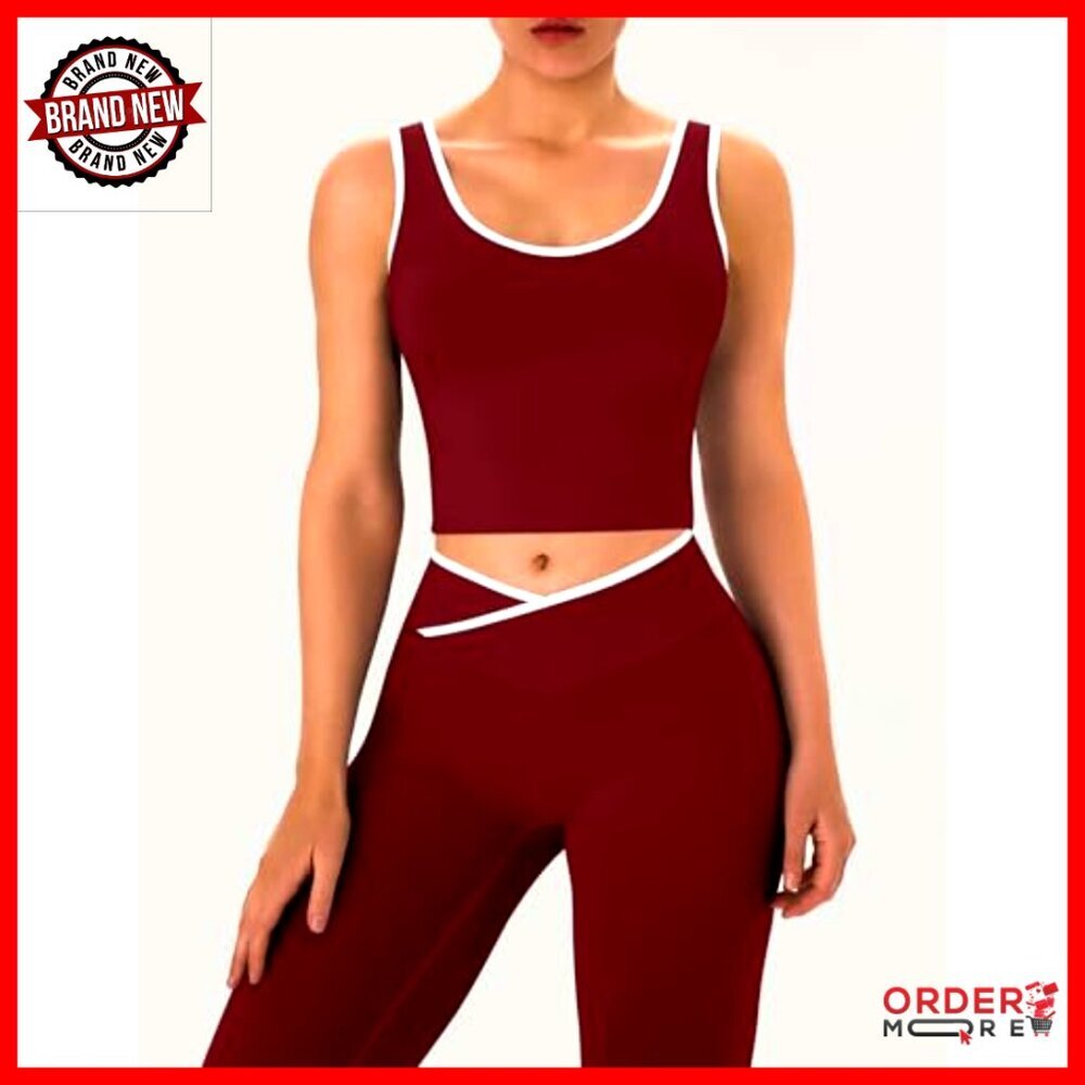Workout Set with Flare Leggings and Crop Tank Top, Polyester Elastane Blend - Picture 6 of 7